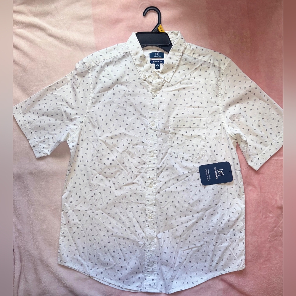 NWT GEORGE Men's White Patterned Shirt SIZE L classic fit